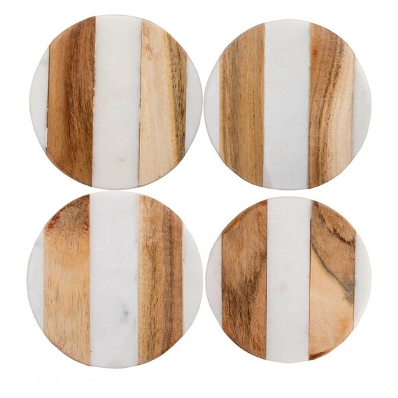 Marble and acacia wood coasters set of 4 - Picture 1 of 2
